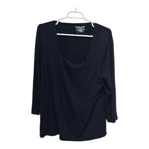 Chico’s Navy Scoop Neck Stretch Knit Top 3/4 Sleeve Size 2 Large